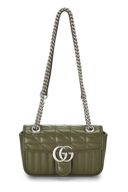 Gucci,  Green Leather GG Marmont Crossbody Bag, Green