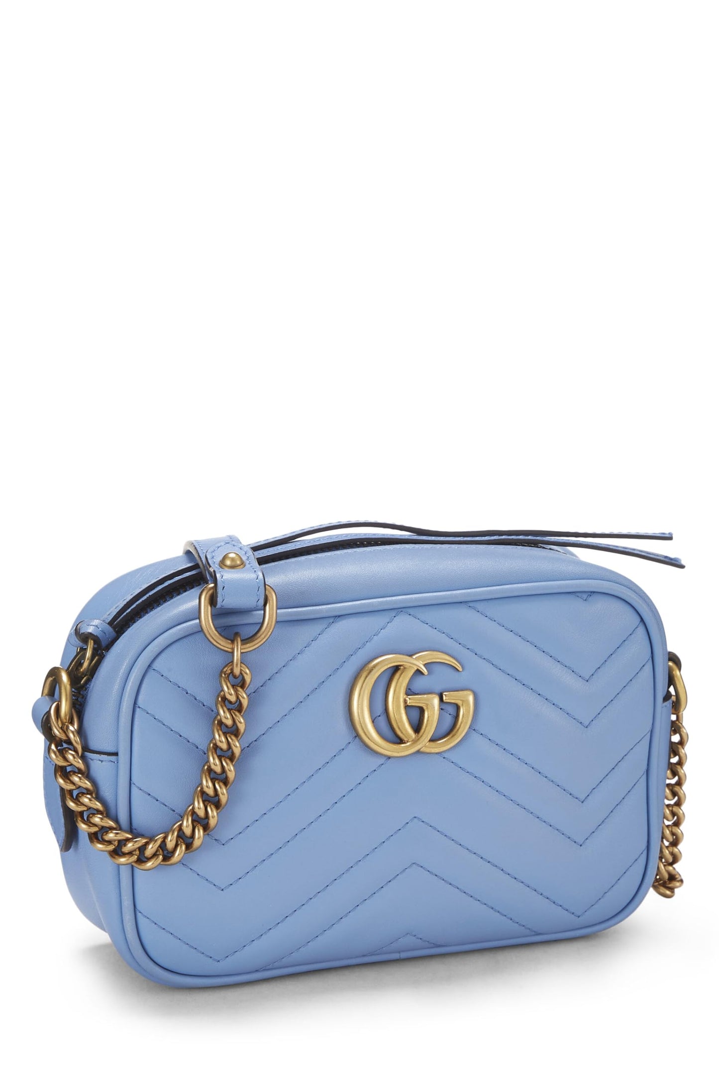 Gucci,  Blue Leather GG Marmont Crossbody Mini, Blue