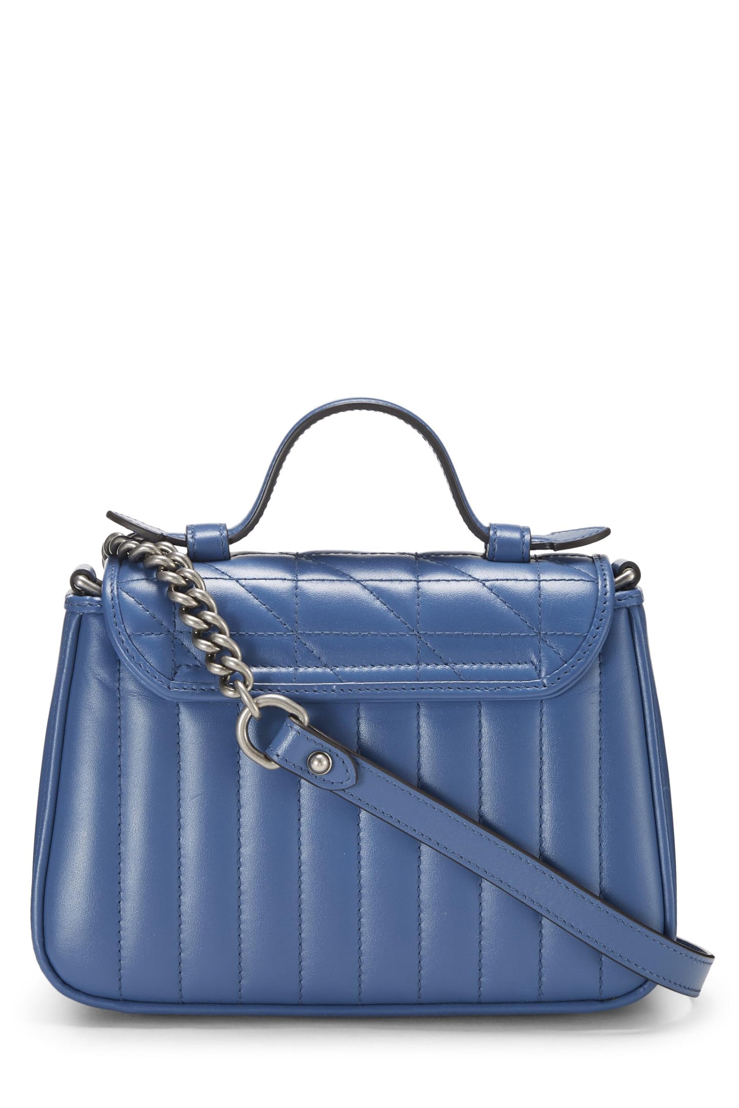 Gucci,  Blue Leather GG Marmont Top Handle Bag Mini, Blue