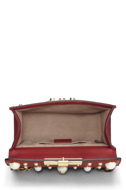 Gucci,  Red Leather Stud & Faux Pearl Padlock Shoulder Bag, Red