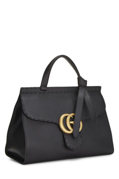 Gucci,  Black Leather GG Marmont Top Handle Flap Bag, Black