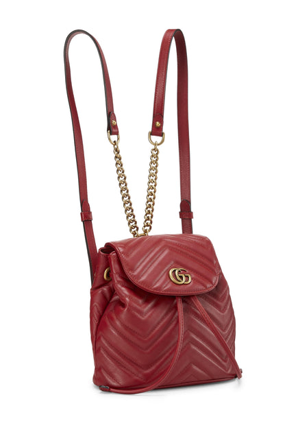 Gucci,  Red Leather 'GG' Marmont Backpack Small, Red