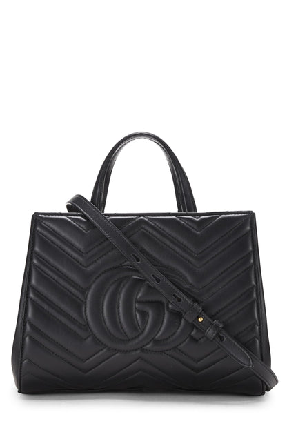 Gucci,  Black Leather GG Marmont Top Handle Bag Small, Black