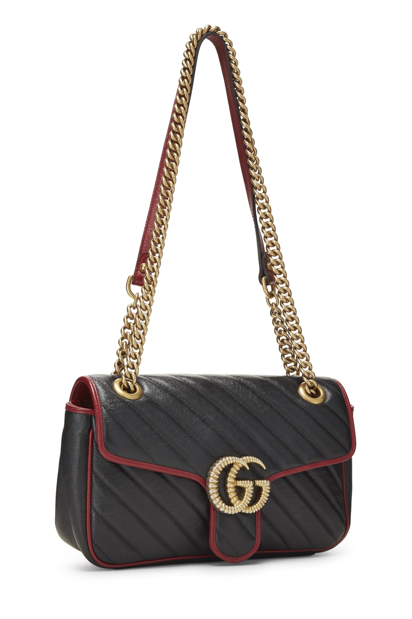 Gucci,  Black Leather Torchon Marmont Shoulder Bag Small, Black