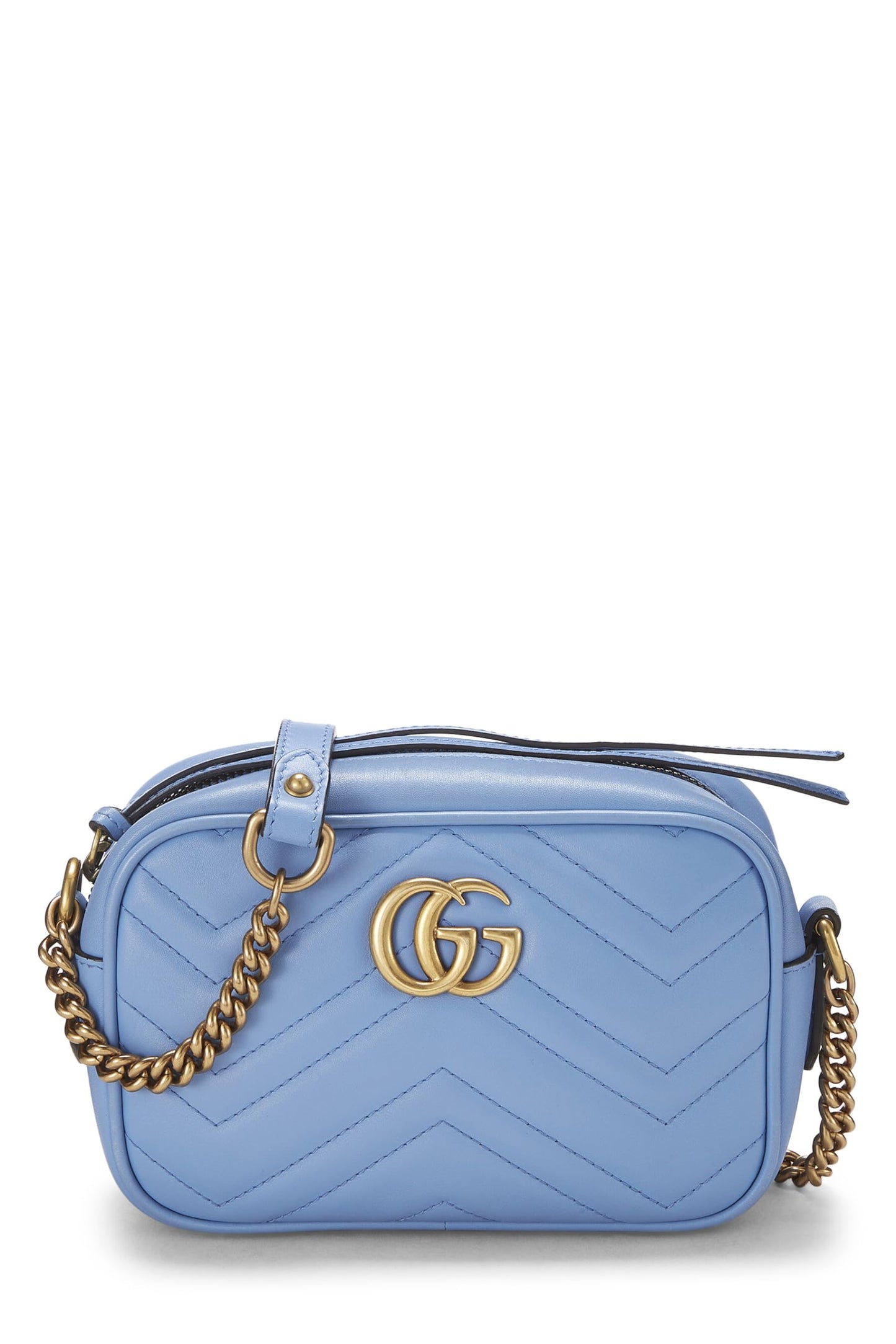 Gucci,  Blue Leather GG Marmont Crossbody Mini, Blue