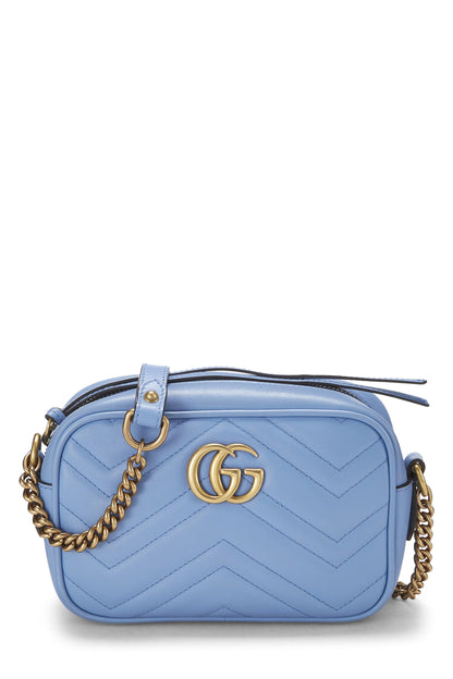 Gucci,  Blue Leather GG Marmont Crossbody Mini, Blue