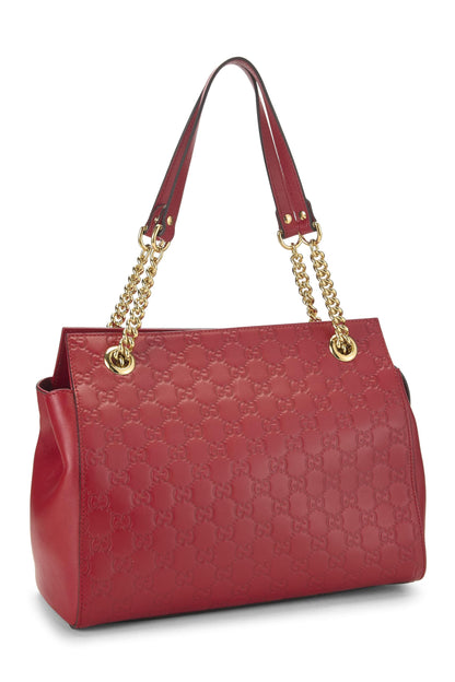 Gucci,  Red Leather Guccissima Soft Chain Tote Medium, Red