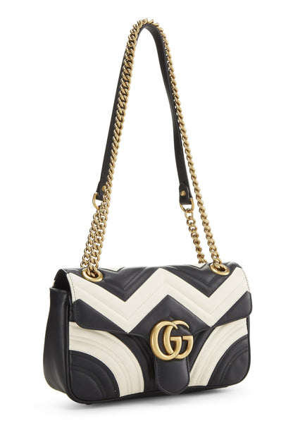 Gucci,  Black & White Leather GG Marmont Shoulder Bag Small, Multi