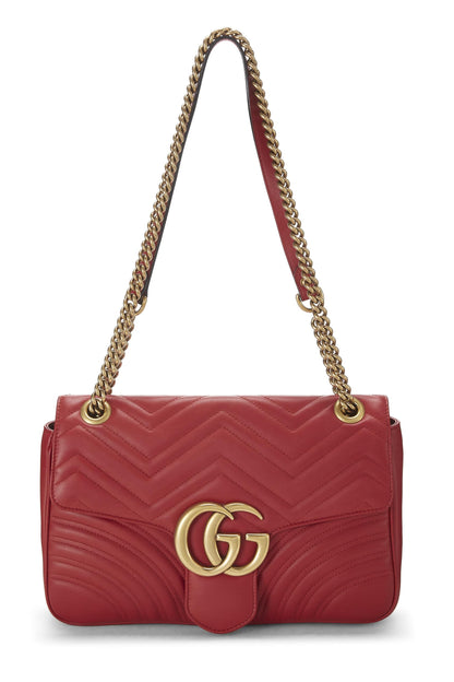 Gucci,  Red Leather GG Marmont Shoulder Bag, Red