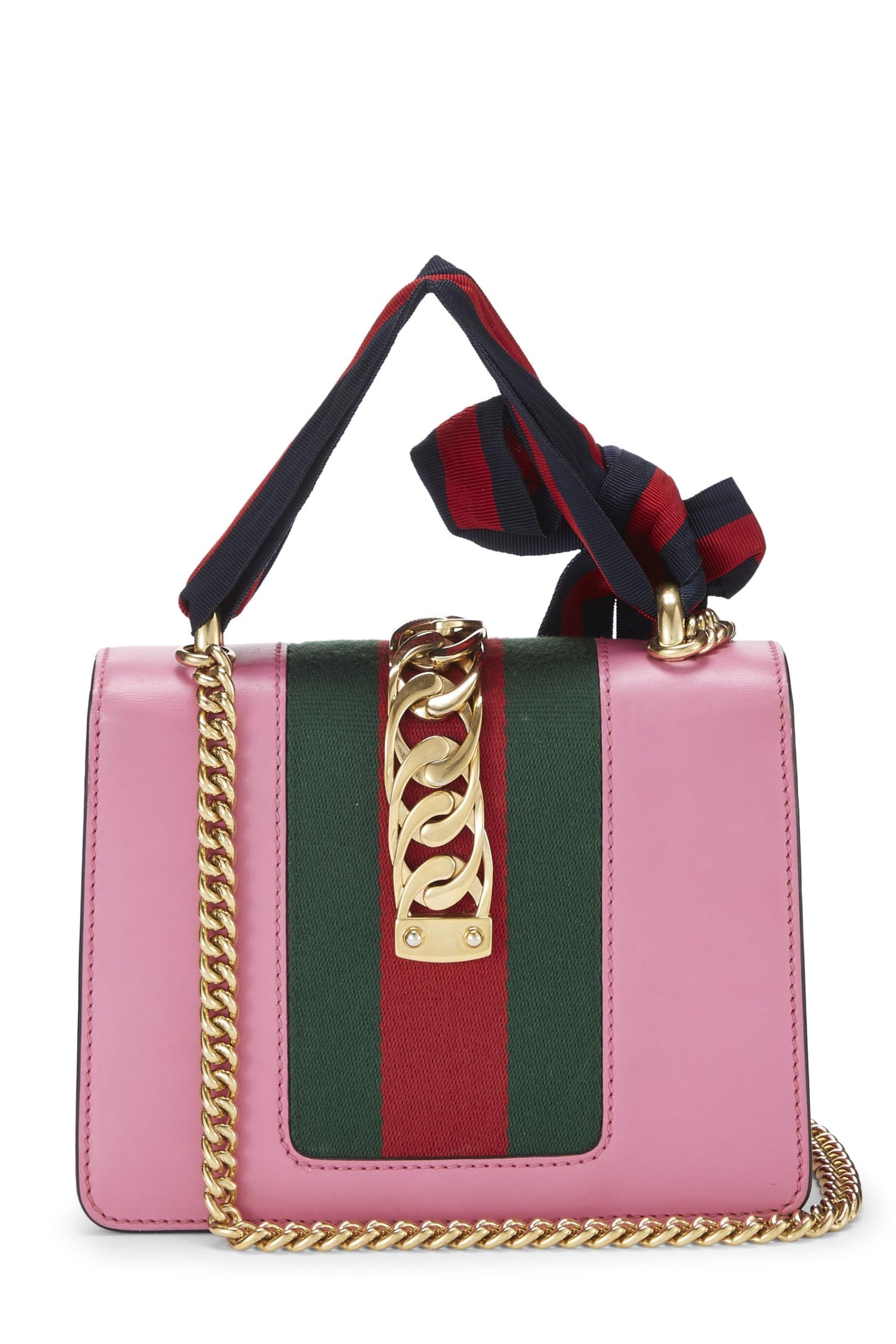 Gucci,  Pink Leather Web Sylvie Mini, Pink