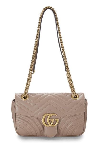 Gucci,  Beige Leather GG Marmont Shoulder Bag Small, Pink