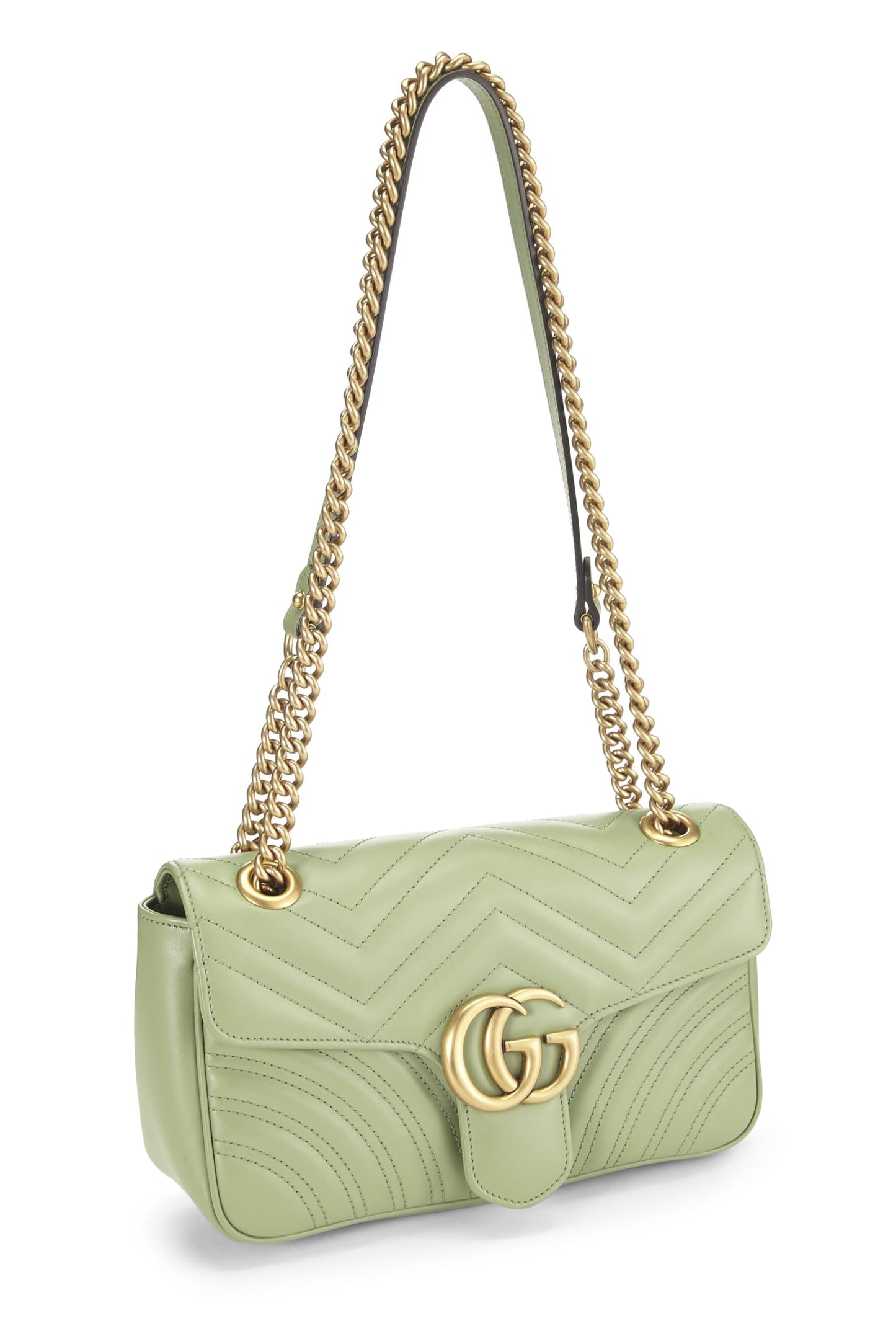 Gucci,  Green Leather Torchon GG Marmont Shoulder Bag Small, Green