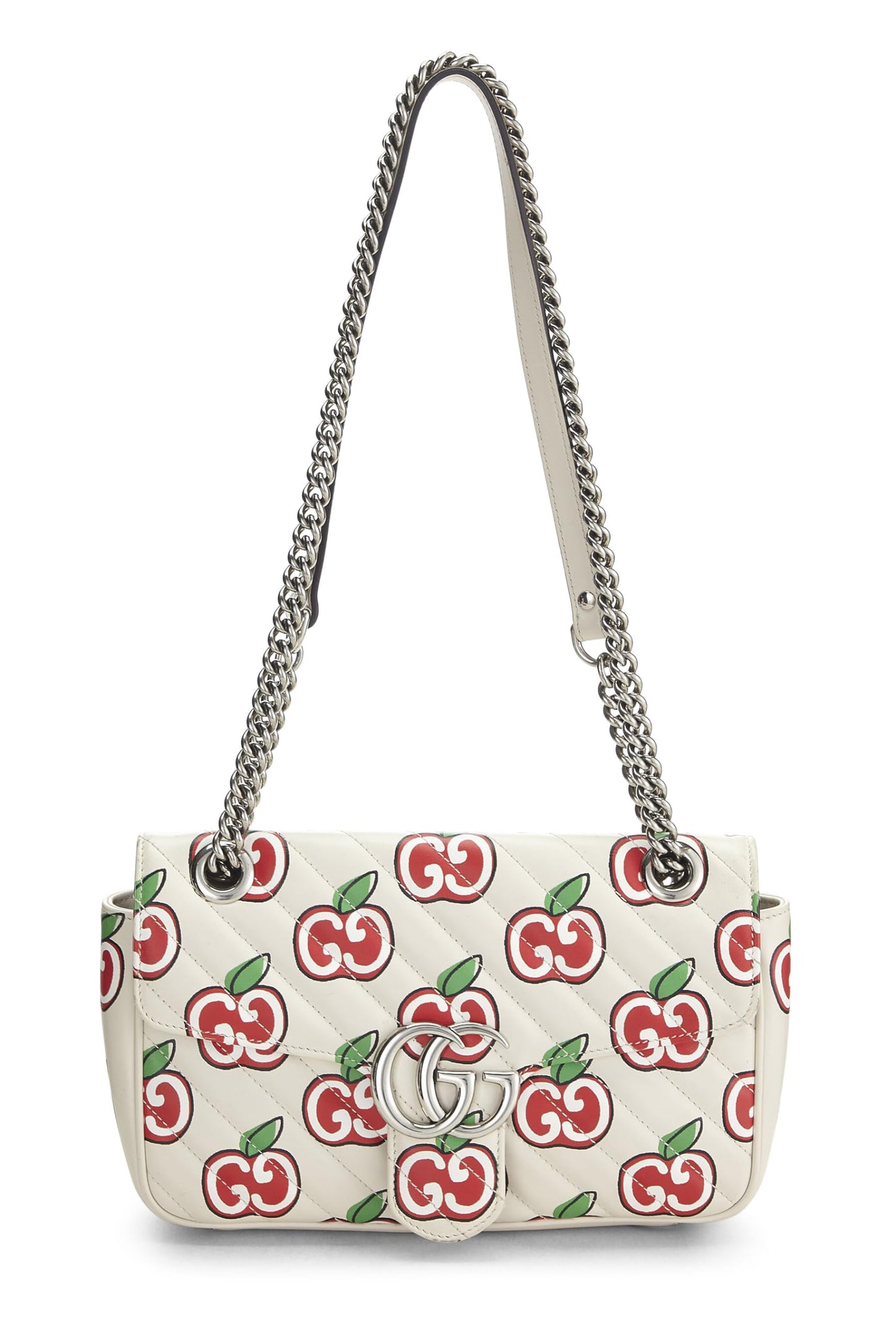 Gucci,  White Leather Marmont Apple Shoulder Bag Small, White