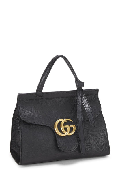 Gucci,  Black Leather GG Marmont Top Handle Bag Mini, Black