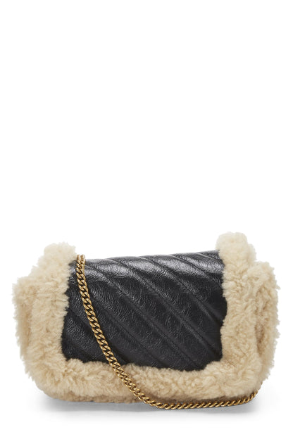 Gucci,  Black Leather & Shearling GG Marmont Shoulder Bag Mini, Black