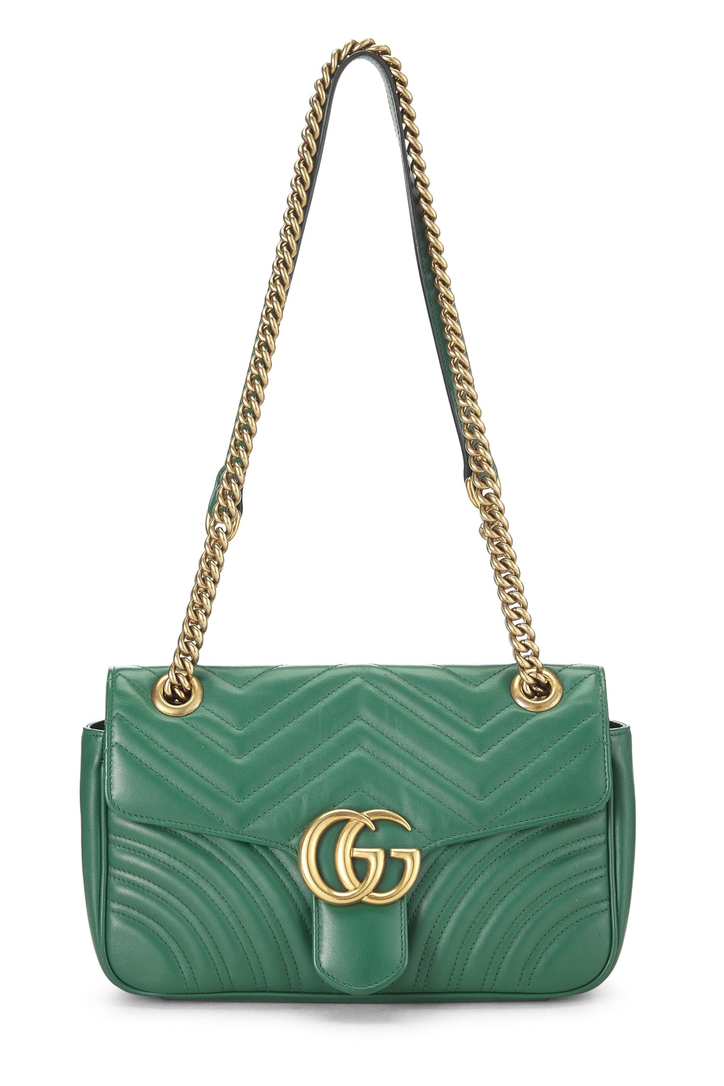 Gucci,  Green Leather Matelassé Marmont Shoulder Bag Small, Green