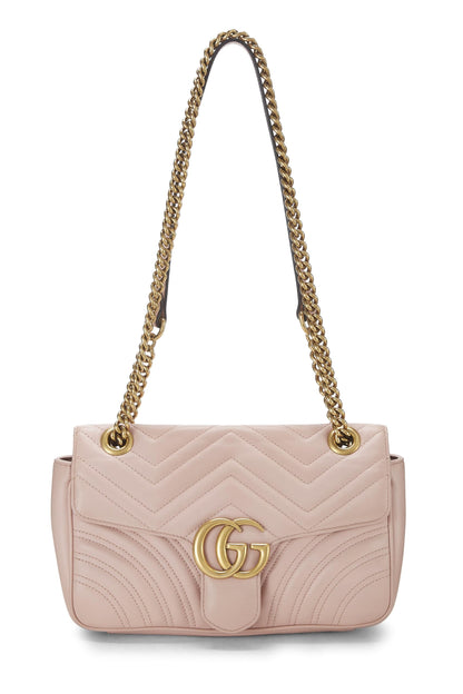 Gucci,  Pink Matelassé Leather GG Marmont Shoulder Bag, Pink