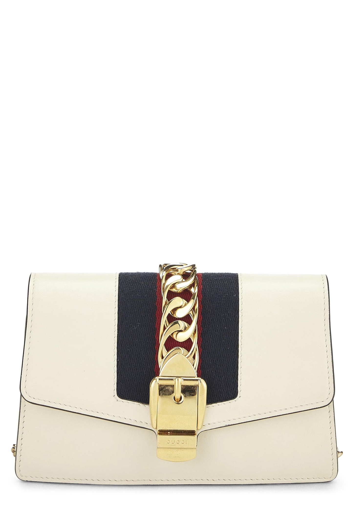 Gucci,  White Leather Web Sylvie Chain Mini, White