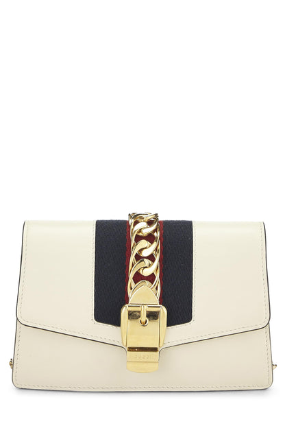 Gucci,  White Leather Web Sylvie Chain Mini, White