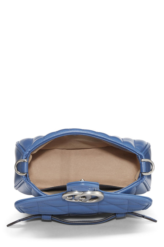 Gucci,  Blue Leather GG Marmont Top Handle Bag Mini, Blue