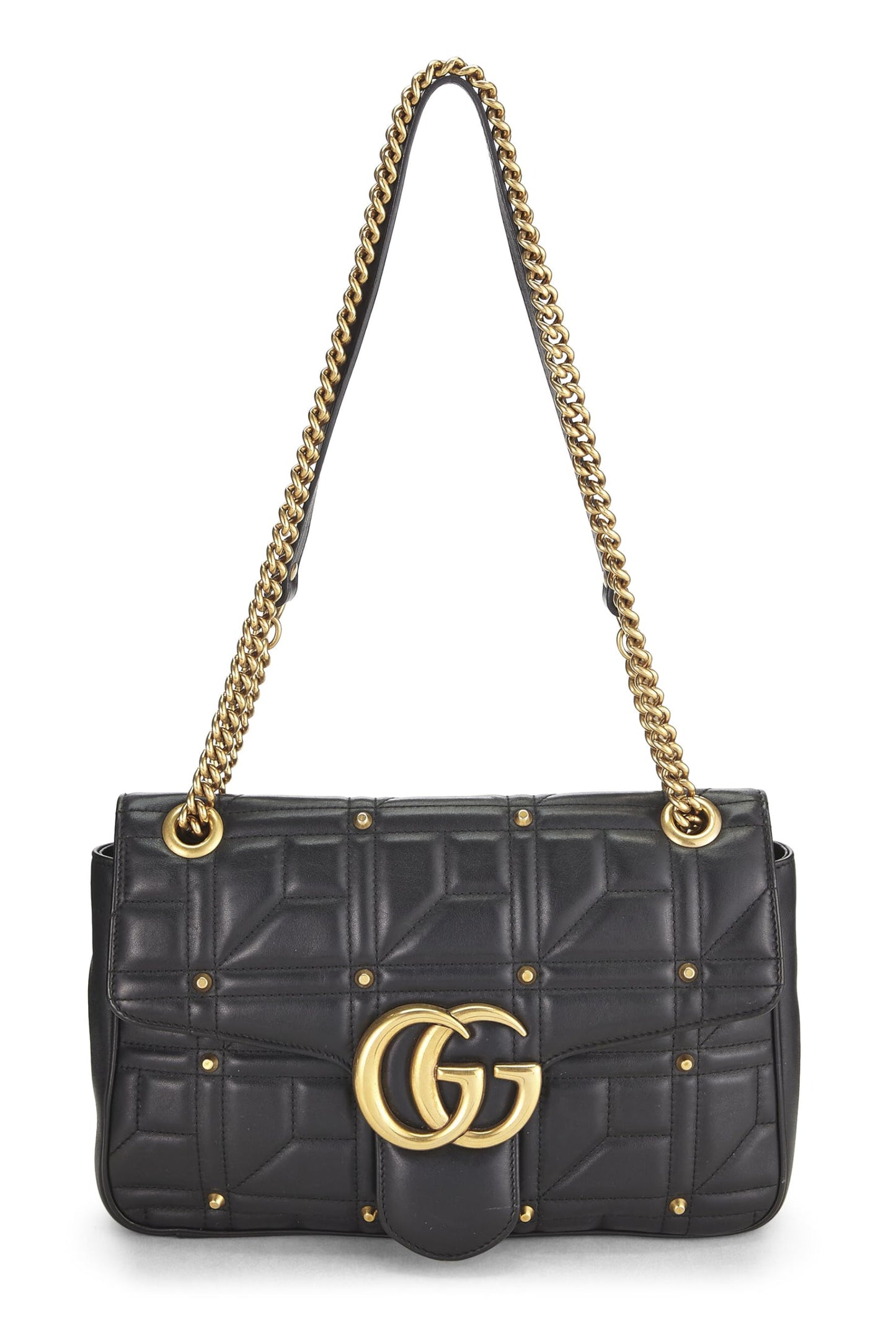 Gucci,  Black Studded Leather GG Marmont Shoulder Bag, Black