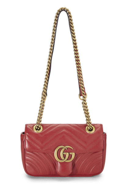 Gucci,  Red Leather GG Marmont Shoulder Bag Small, Red