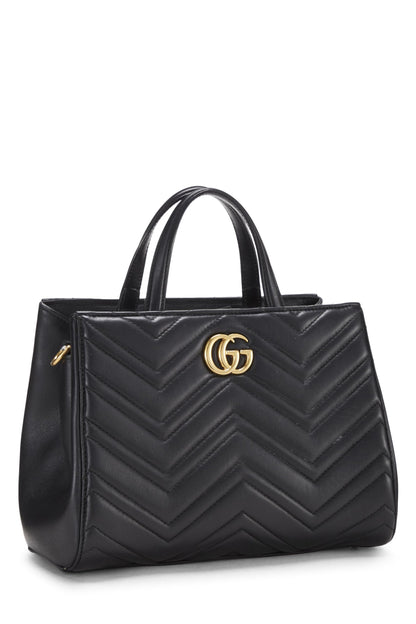 Gucci,  Black Leather GG Marmont Top Handle Bag Small, Black