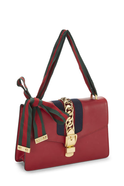 Gucci,  Red Leather Sylvie Shoulder Bag, Red