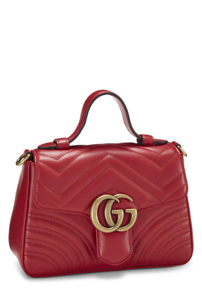 Gucci,  Red Leather GG Marmont Top Handle Bag Mini, Red