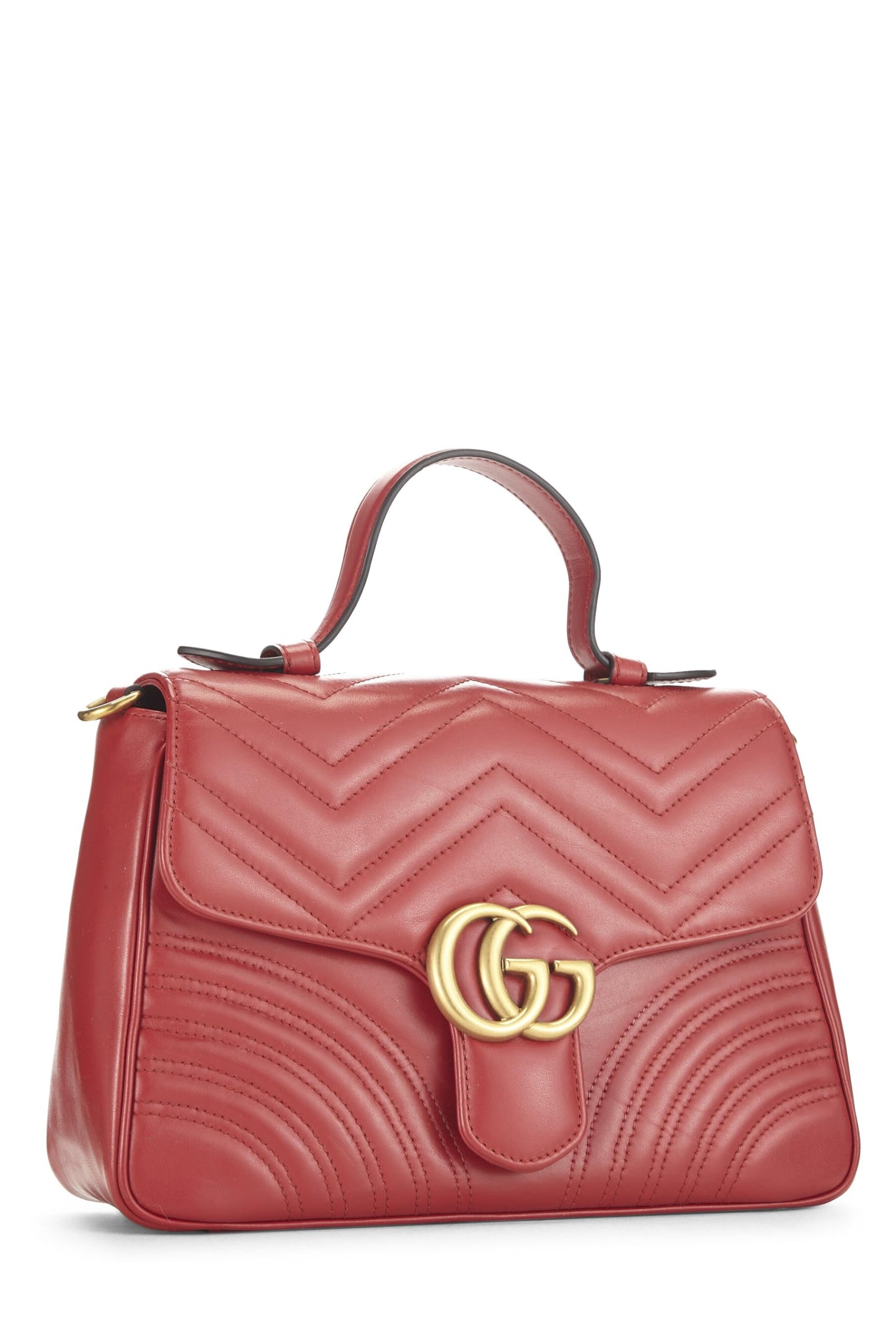 Gucci,  Red Leather GG Marmont Top Handle Shoulder Bag Small, Red