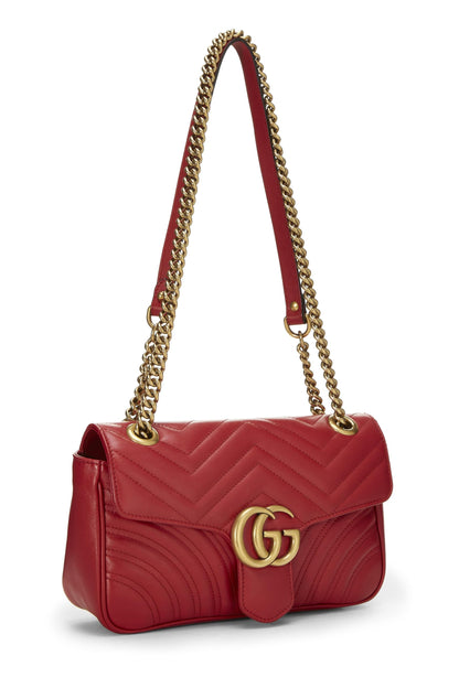 Gucci,  Red Leather GG Marmont Shoulder Bag Small, Red