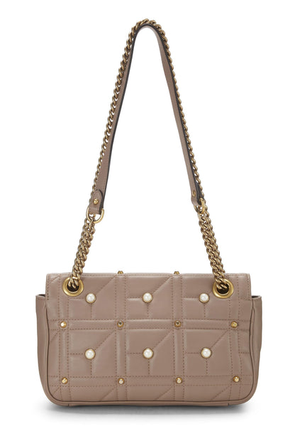 Gucci,  Pink Leather & Faux Pearl GG Marmont Shoulder Bag Small, Beige