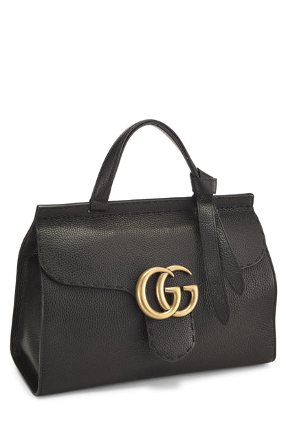 Gucci,  Black Leather GG Marmont Top Handle Flap Bag Small, Black