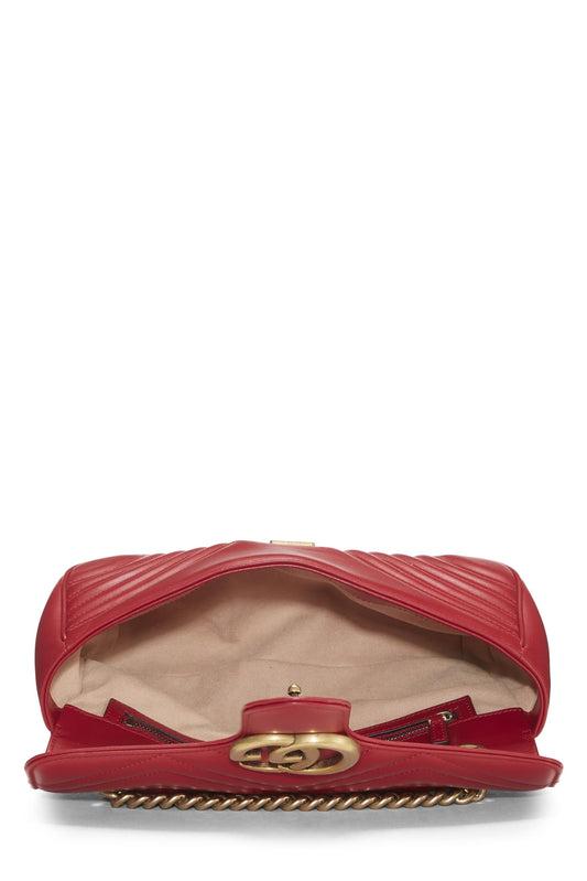 Gucci,  Red Leather GG Marmont Matelassé Shoulder Bag Small, Red