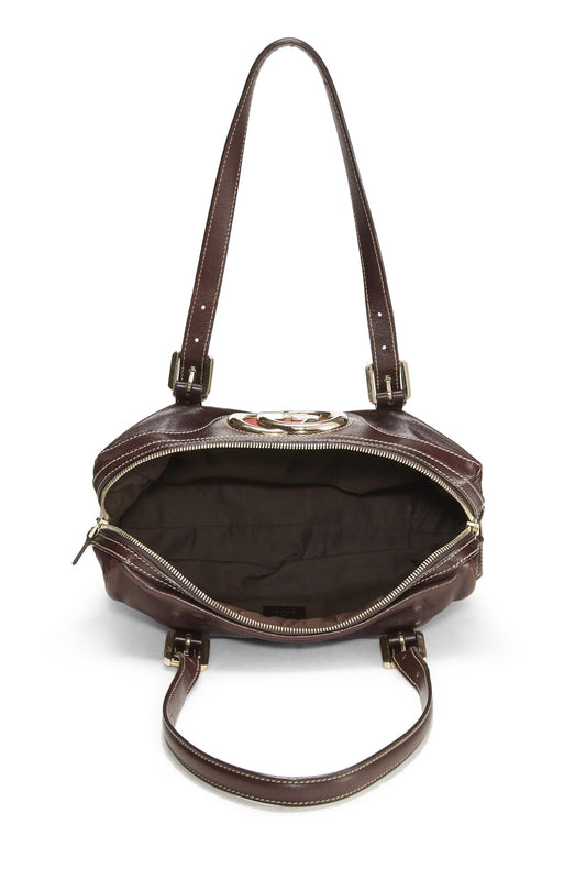 Gucci,  Brown Leather Britt Boston Handbag, Brown