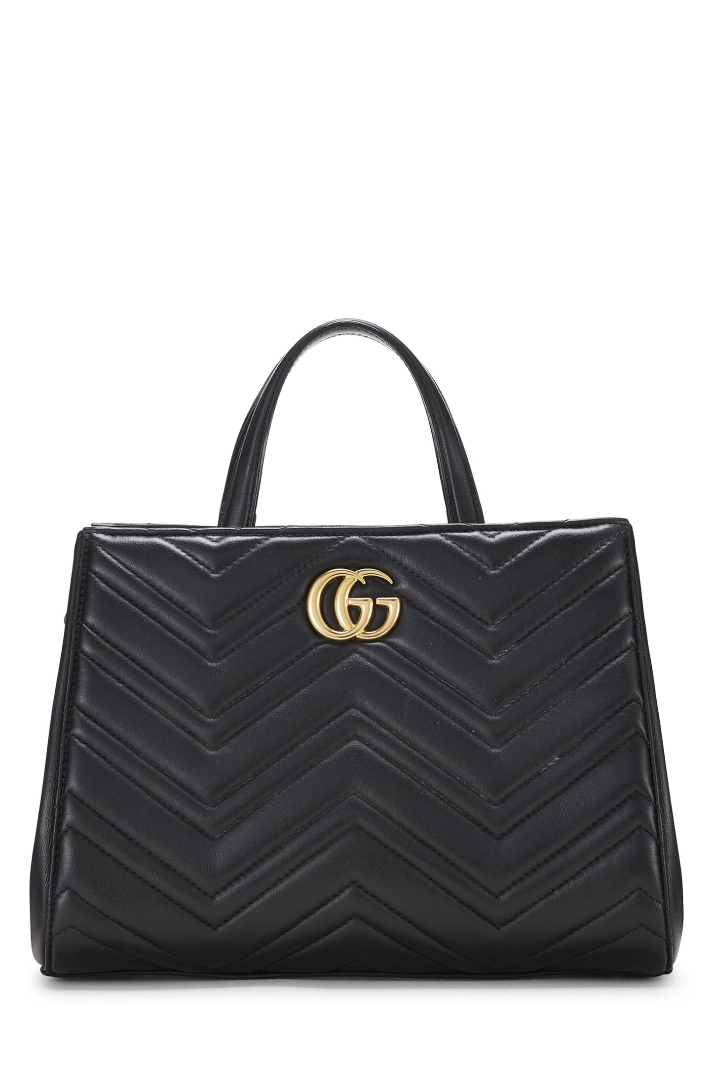 Gucci,  Black Leather GG Marmont Top Handle Bag Small, Black