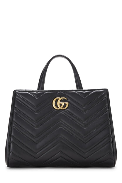 Gucci,  Black Leather GG Marmont Top Handle Bag Small, Black