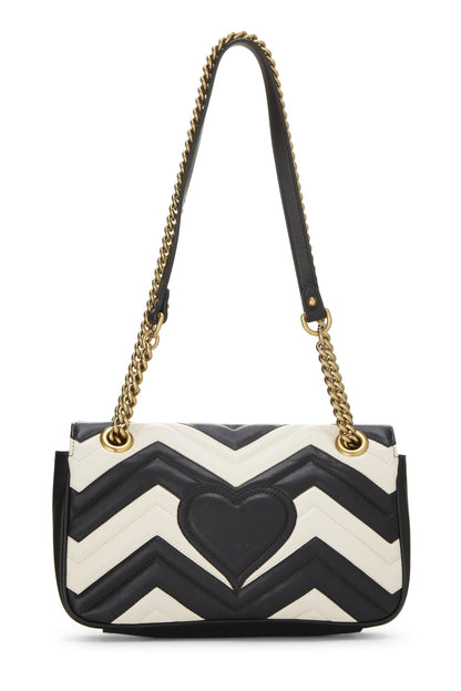 Gucci,  Black & White Leather GG Marmont Shoulder Bag Small, Multi