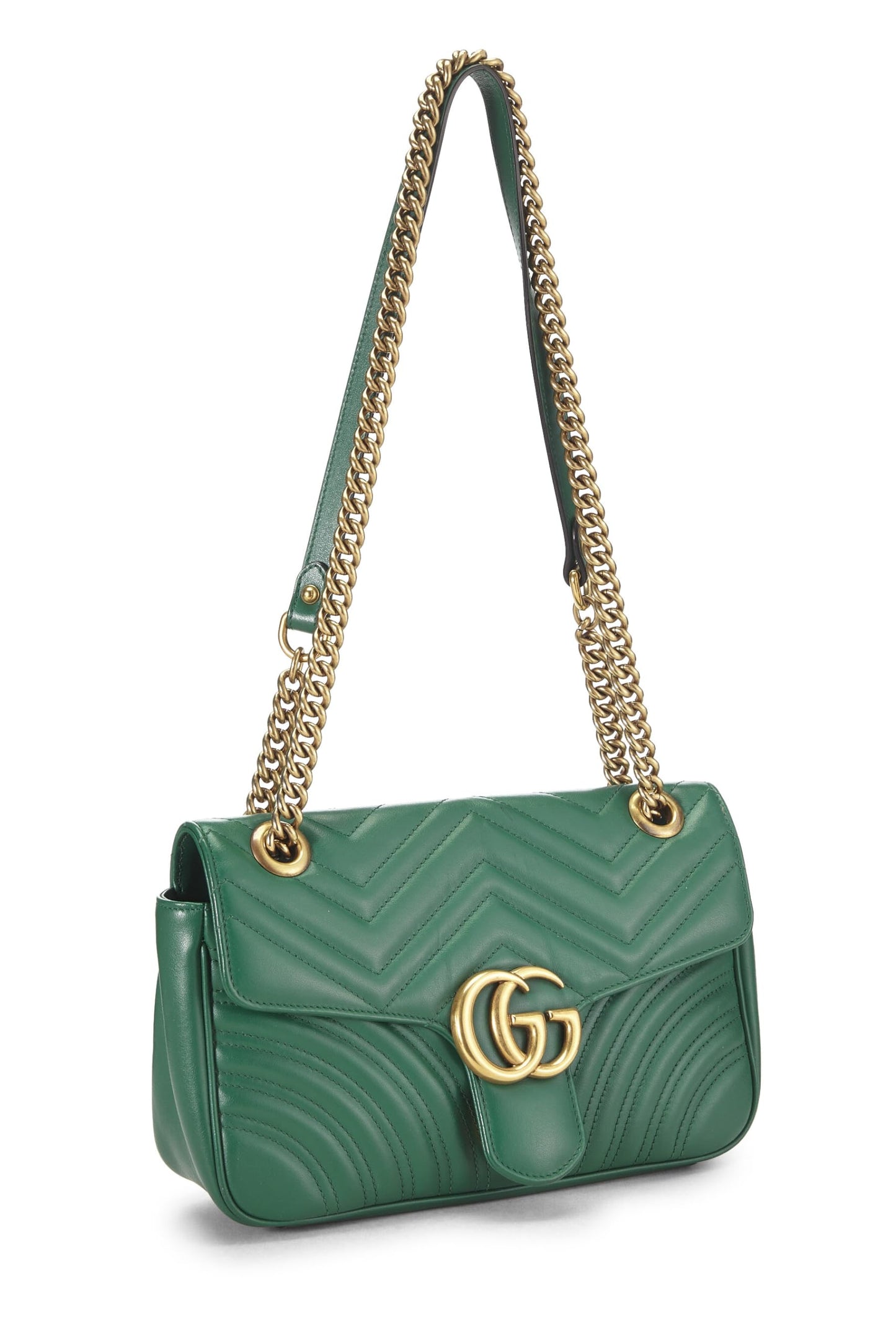 Gucci,  Green Leather Matelassé Marmont Shoulder Bag Small, Green