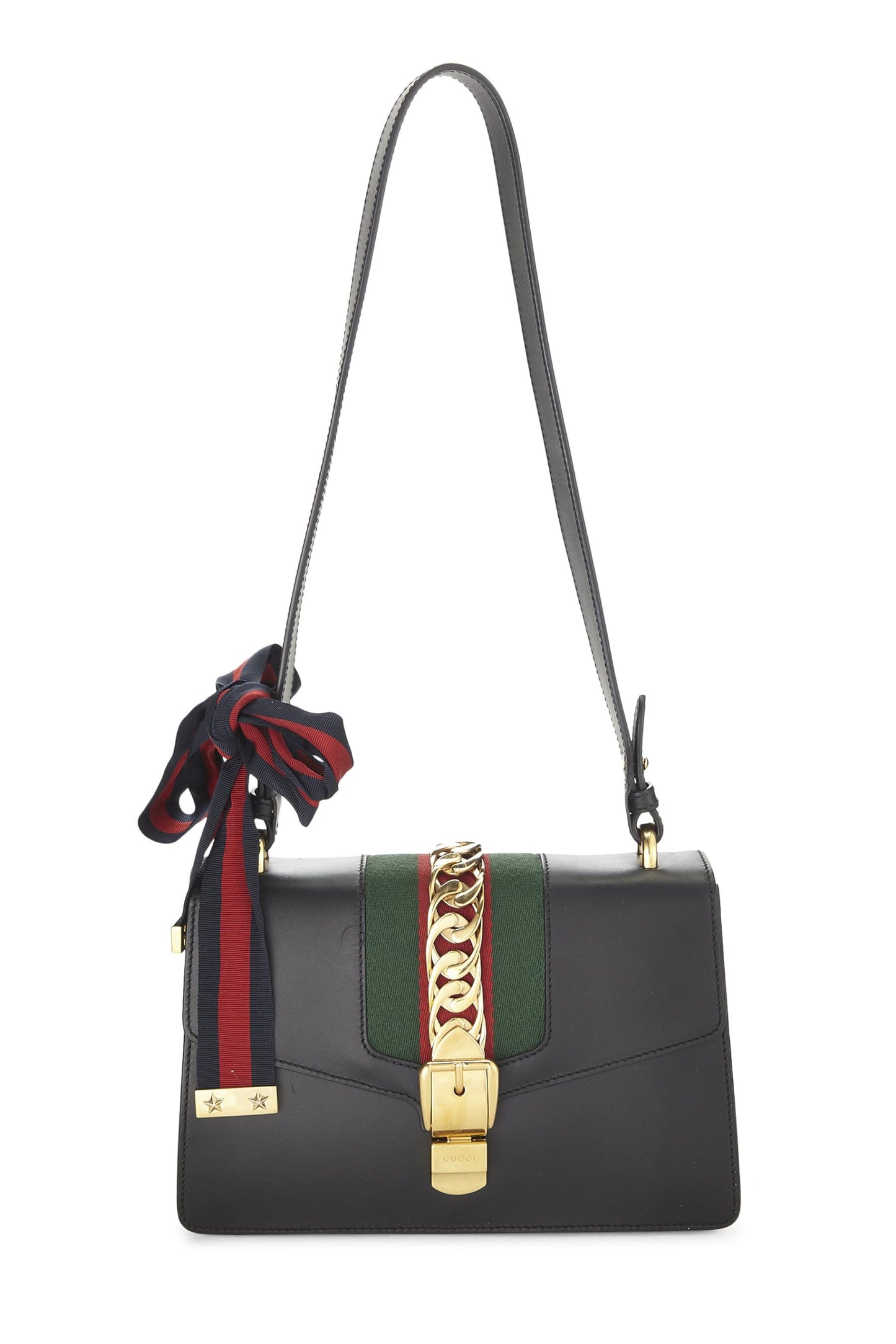 Gucci,  Black Leather Web Sylvie Small, Black