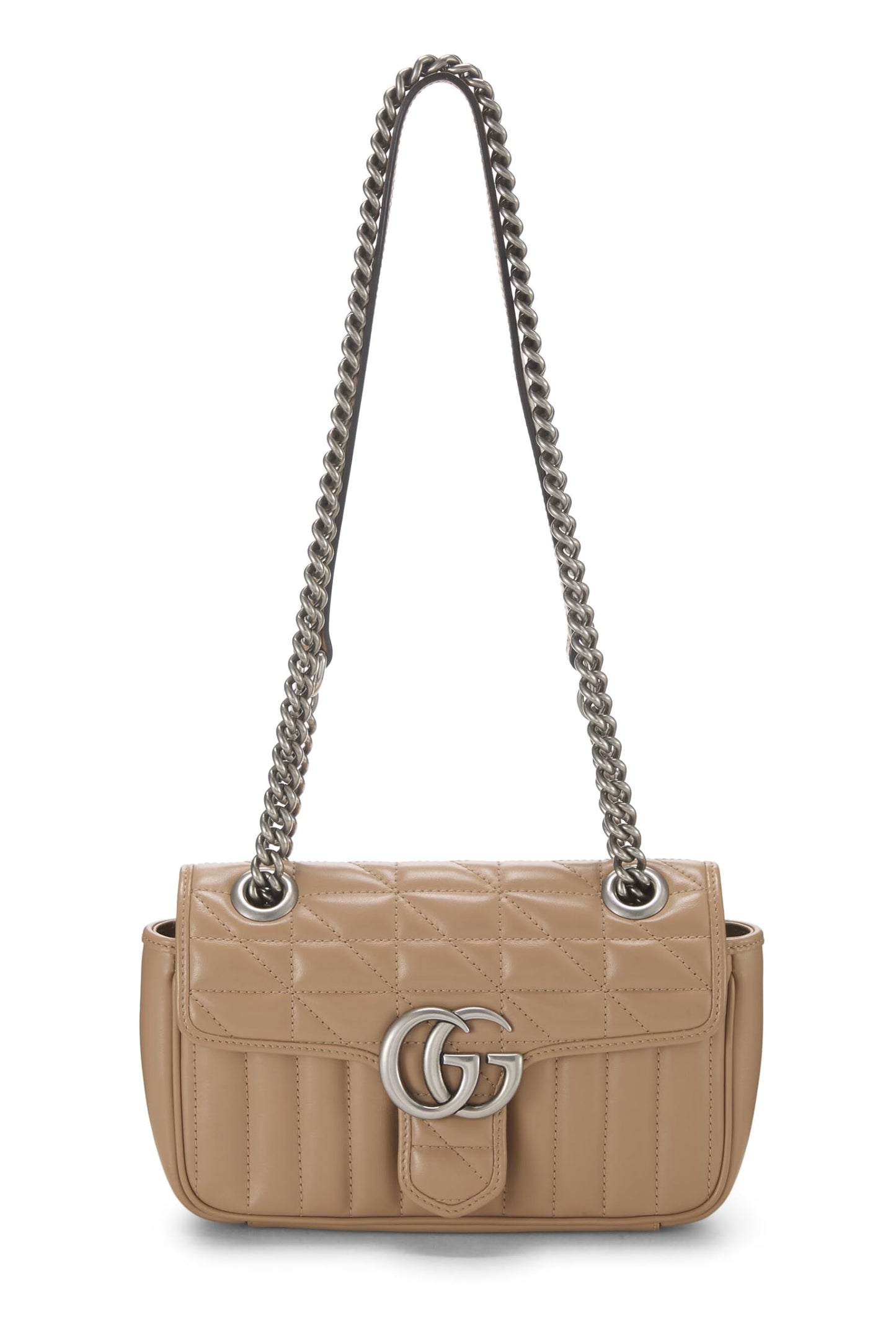 Gucci,  Beige Leather Marmont Matelassé Shoulder Bag, Brown