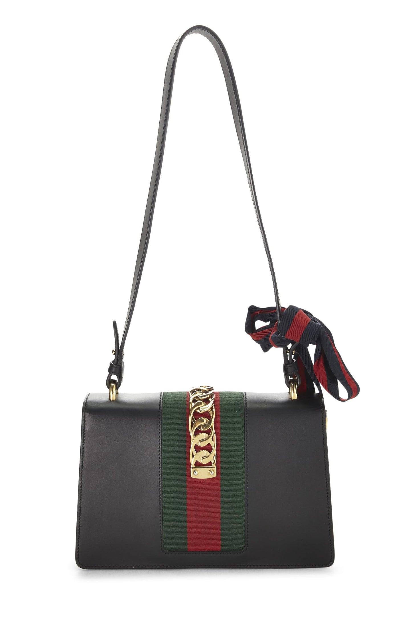 Gucci,  Black Leather Web Sylvie Small, Black