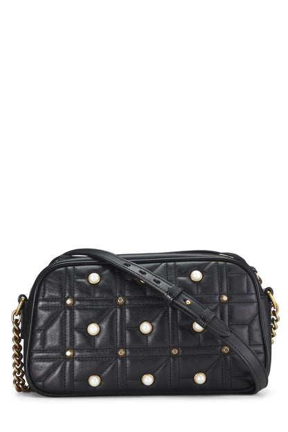 Gucci,  Black Leather & Faux Pearl GG Marmont Crossbody Small, Black