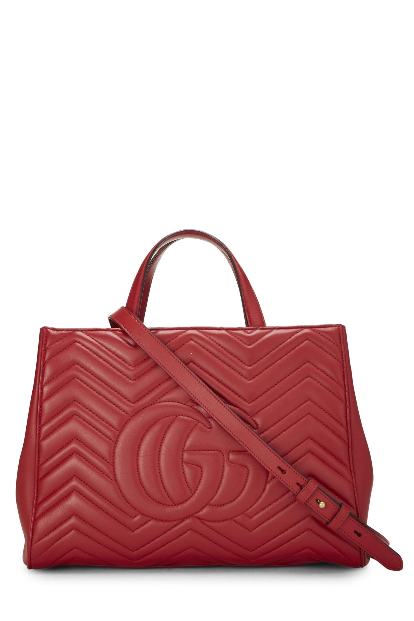 Gucci,  Red Leather GG Marmont Top Handle Bag Medium, Red