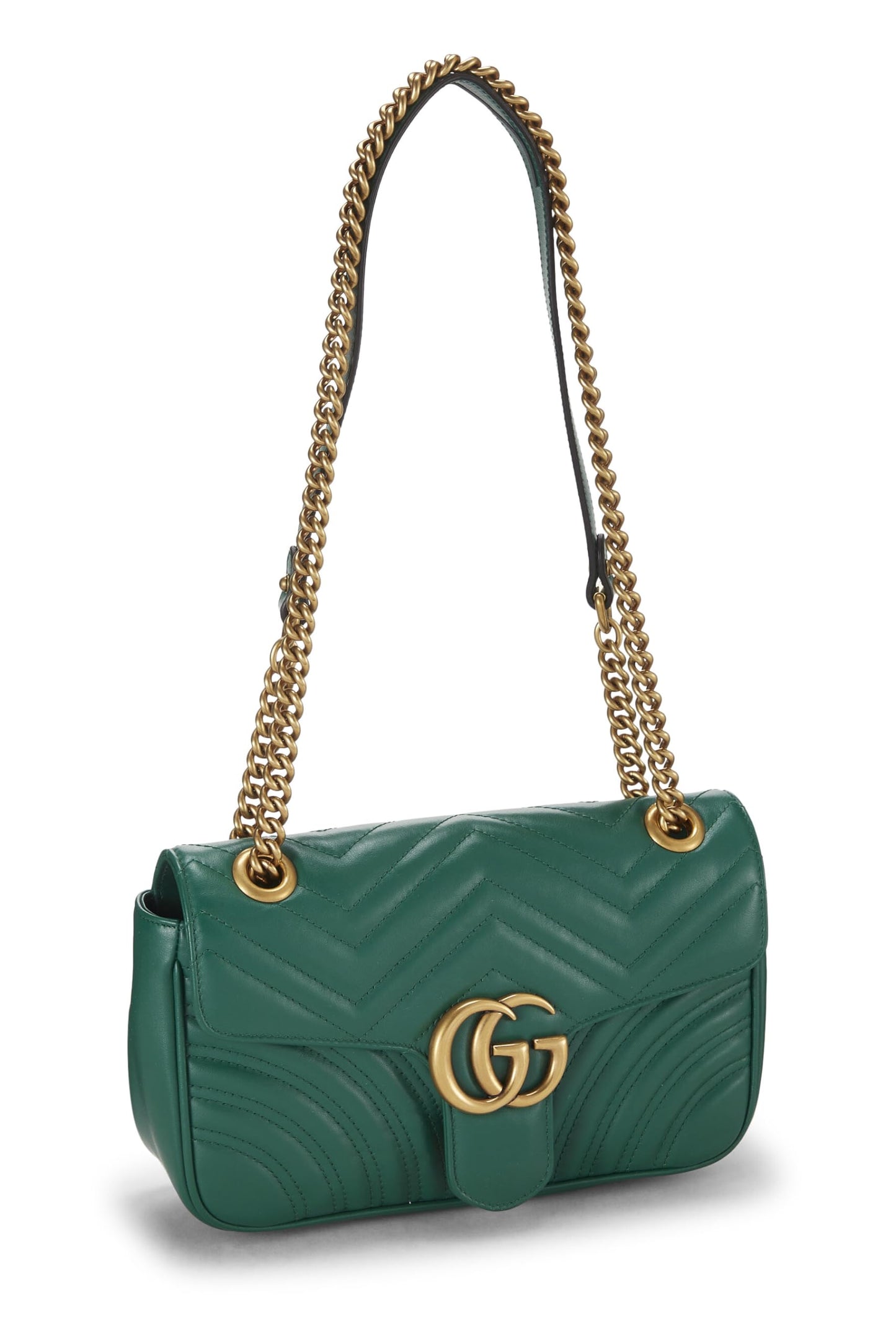 Gucci,  Green Leather GG Marmont Matelassé Mini, Green