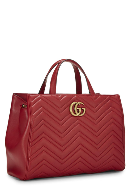 Gucci,  Red Leather GG Marmont Top Handle Bag Medium, Red