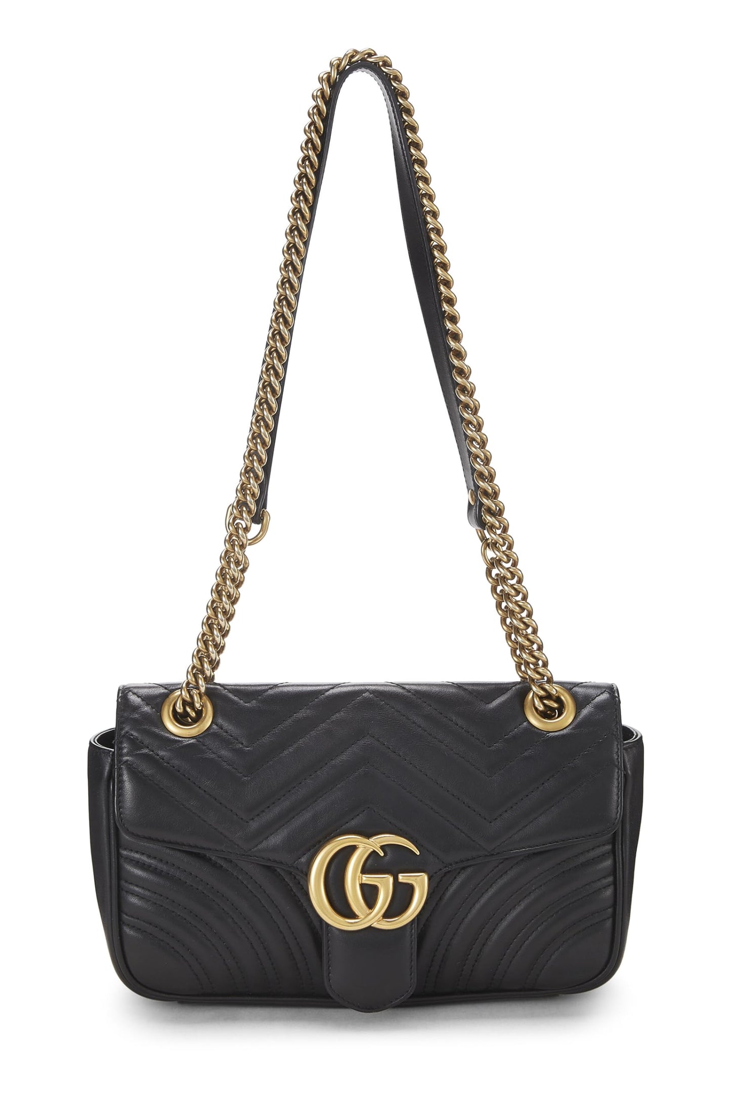 Gucci,  Black Leather GG Marmont Shoulder Bag Small, Black