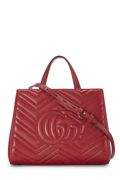 Gucci,  Red Leather GG Marmont Top Handle Bag Small, Red