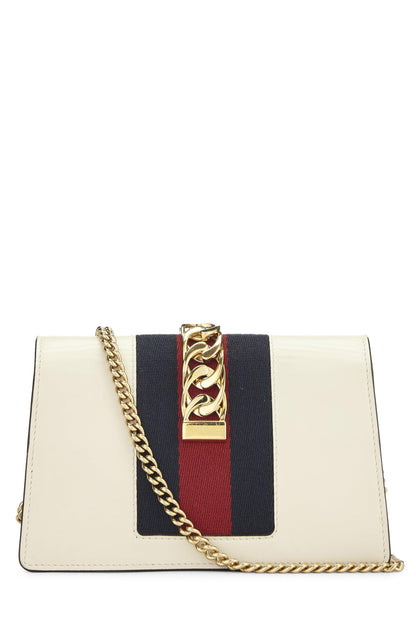 Gucci,  White Leather Web Sylvie Chain Mini, White