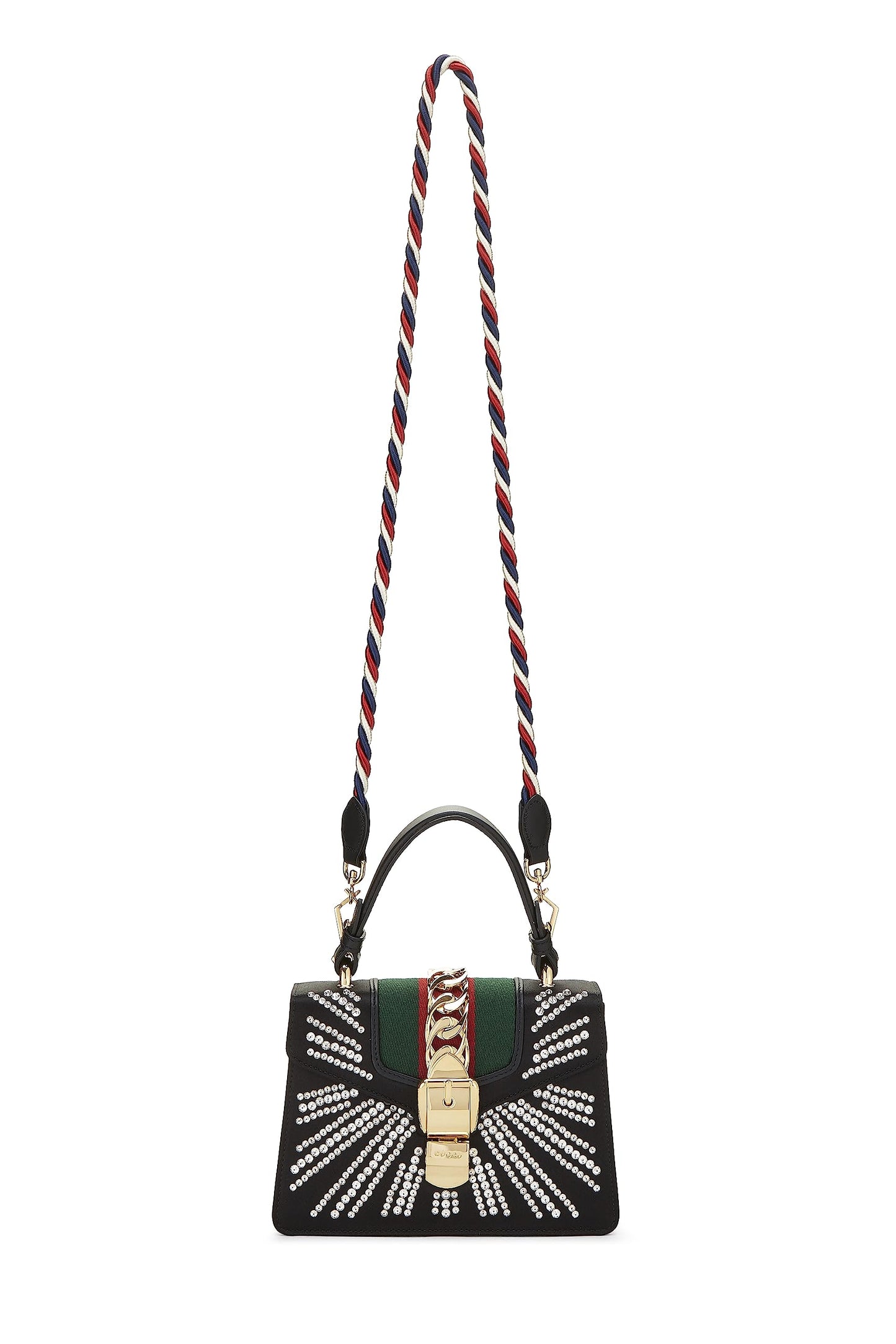 Gucci,  Black Satin & Crystal Sylvie Handbag Mini, Black